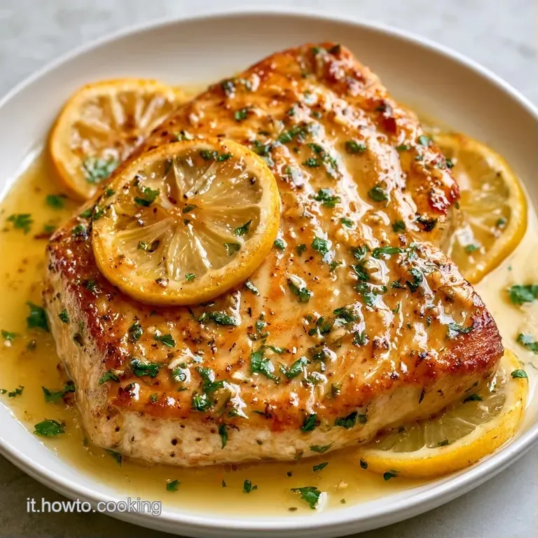 Filetti di pesce dalla crosticina ambrata adagiati su salsa chiara, decorati con spicchi di limone e un tocco di verde.