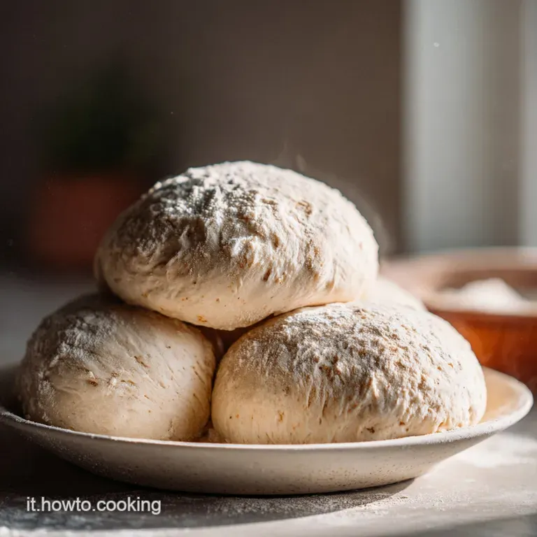 Neapolitan-style pizza, blistered crust, sitting on a marble table. Scattered flour adds a rustic, homemade touch.