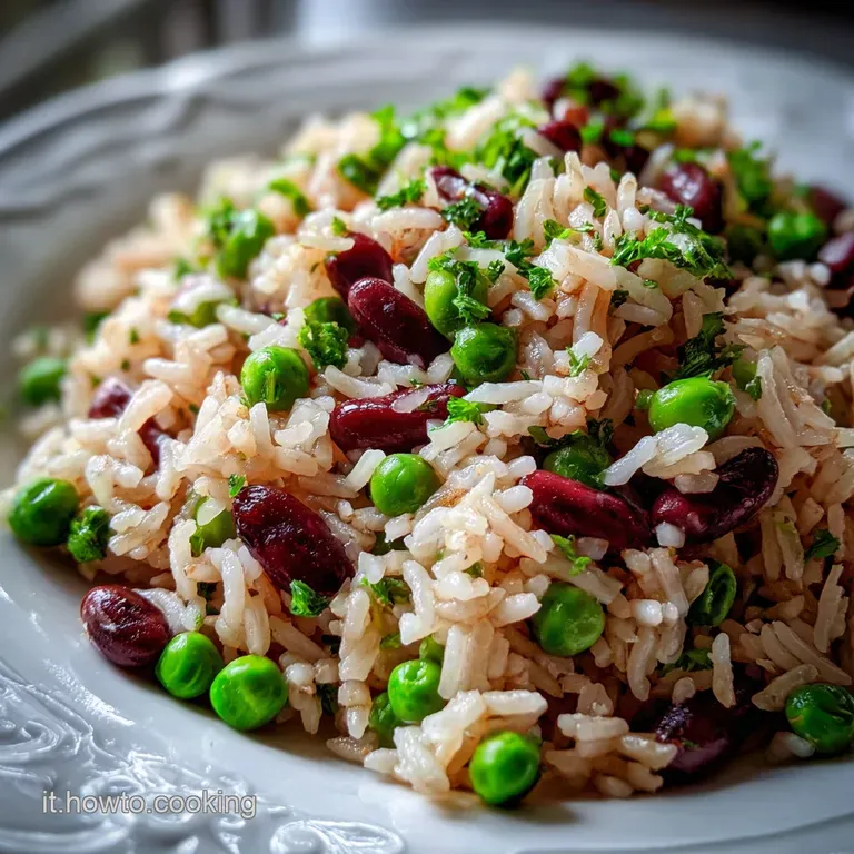 Elegant plate of pearly white risotto studded with vibrant green peas. Fresh parsley sprig garnish adds bright contrast an...