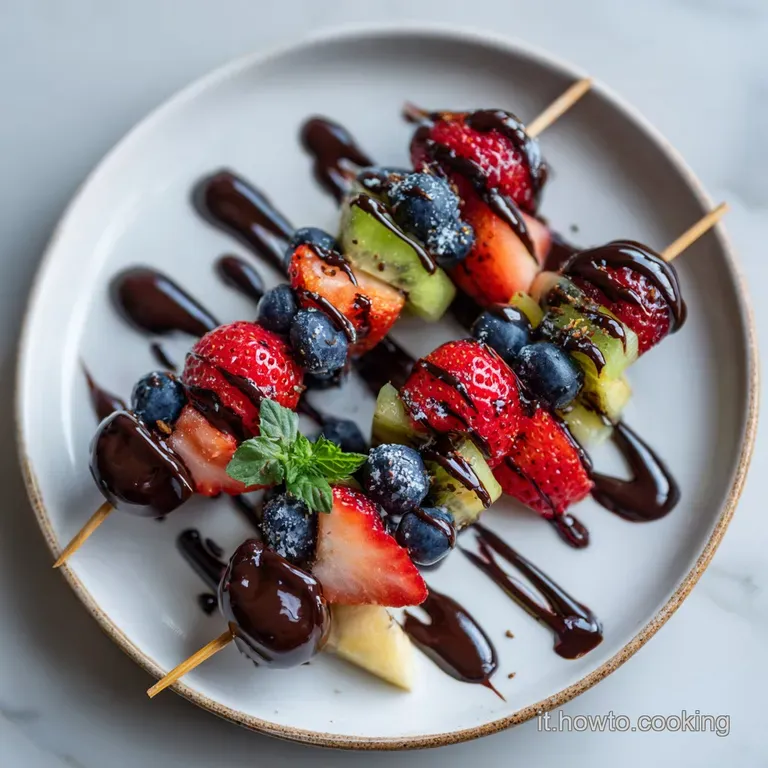 Spiedini di Frutta Mista con Salsa al Cioccolato