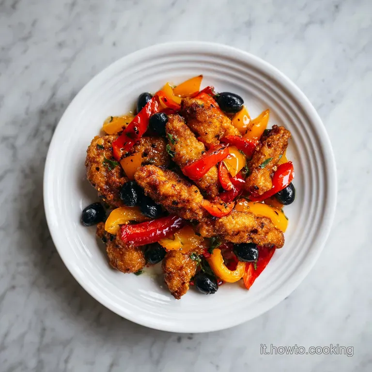Straccetti di Pollo con Peperoni e Olive Nere