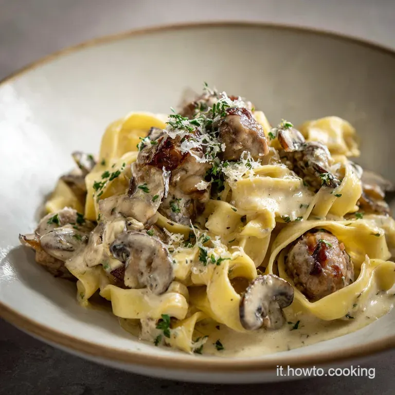 Tagliatelle Funghi e Salsiccia Cremose