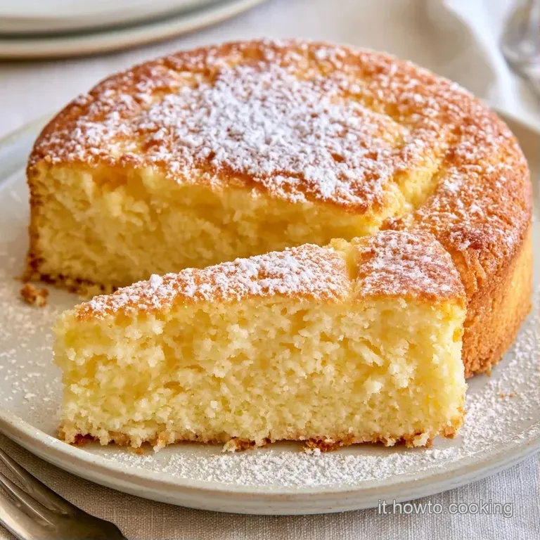 Fetta di dolce cremoso e soffice su piatto bianco, guarnita con una foglia di menta fresca e un filo di miele lucido.
