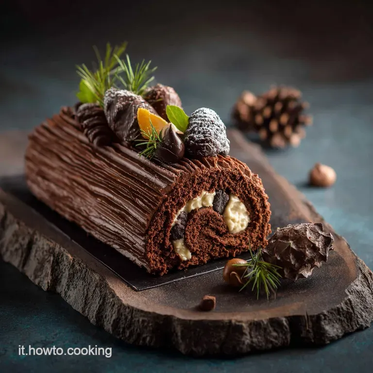 Torta Tronco Albero Di Natale: La B&ucirc;che De No&euml;l Al Cioccolato Fondente E Nocciole presentation