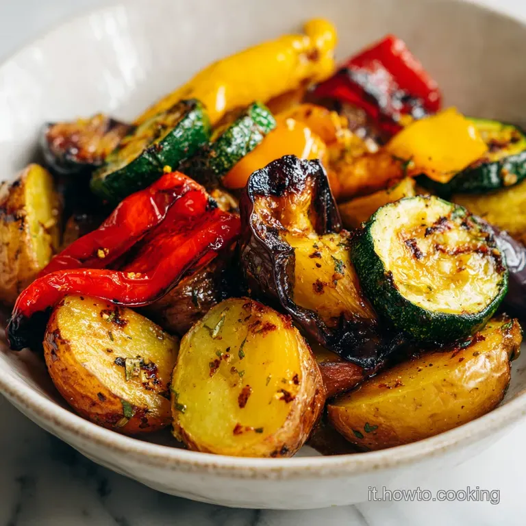 Porzione di verdure dorate disposte con cura in un piatto bianco, contrasto tra giallo caldo e tocchi di verde fresco.