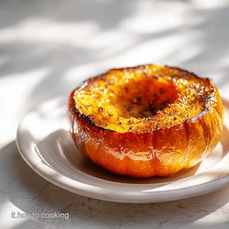 Golden roasted squash arranged elegantly on a white plate, garnished with fresh parsley and a drizzle of balsamic glaze.