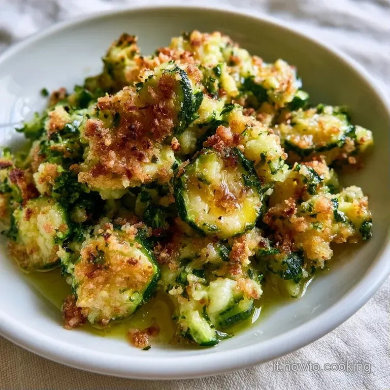 Mucchietto di zucchine dorate su piatto bianco, con contrasti tra il verde acceso e la texture fritta e croccante.