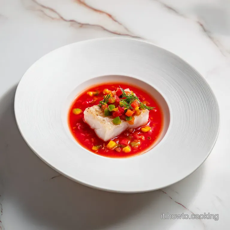 Zuppa densa e vellutata servita in una ciotola bianca, decorata con panna acida e un rametto di aneto verde brillante.