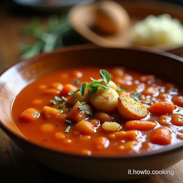 Zuppa Rustica Di Fagioli Borlotti Allitaliana Con Crostini Allaglio E Rosmarino presentation